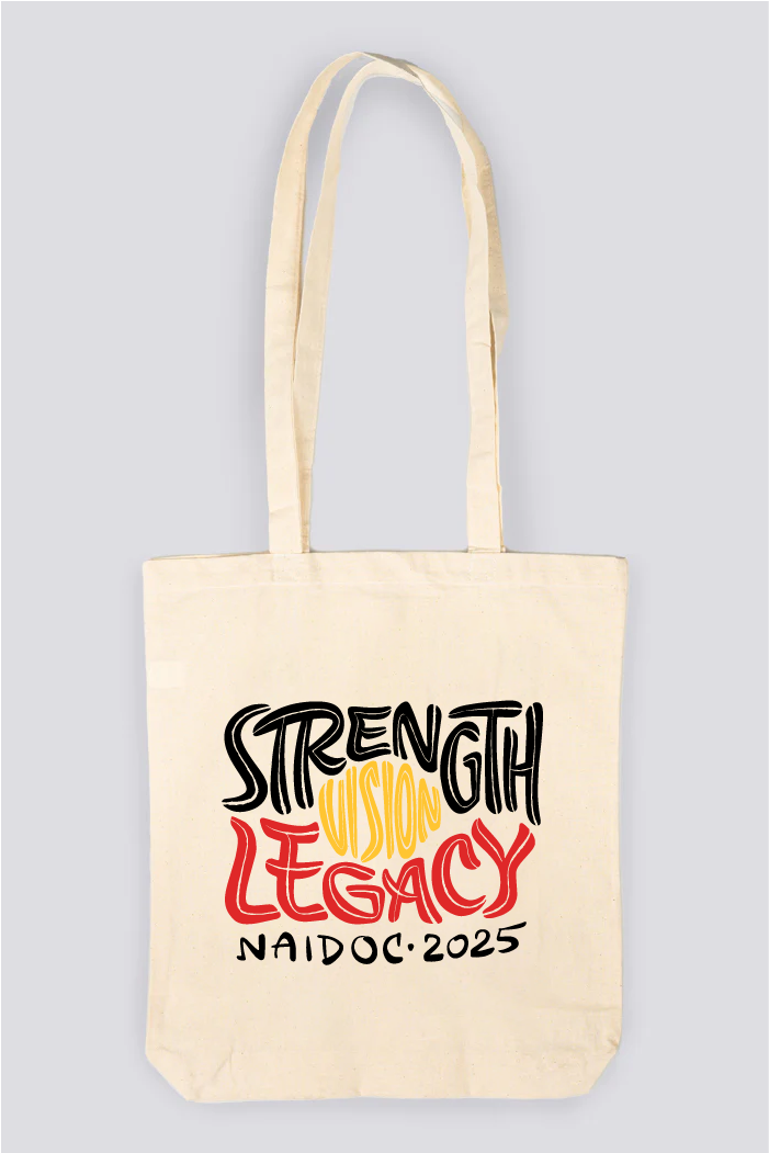 Strength, Vision & Legacy NAIDOC 2025 Natural Long Handle Cotton Tote Bag