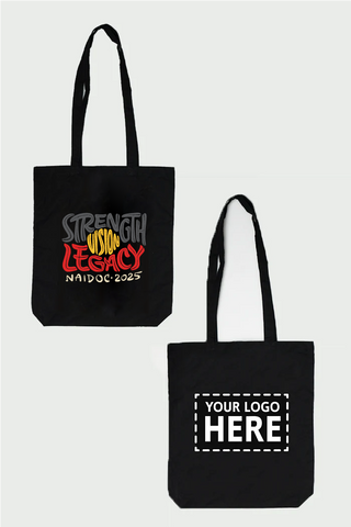 Strength, Vision & Legacy NAIDOC 2025 Black Long Handle Cotton Tote Bag