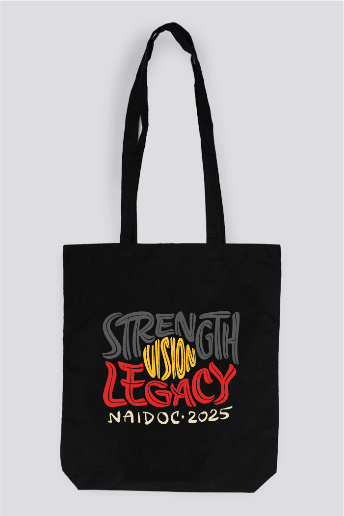 Strength, Vision & Legacy NAIDOC 2025 Black Long Handle Cotton Tote Bag