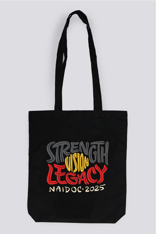 Strength, Vision & Legacy NAIDOC 2025 Black Long Handle Cotton Tote Bag