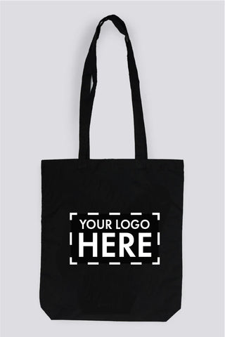 Merry Christmas Black Long Handle Cotton Tote Bag
