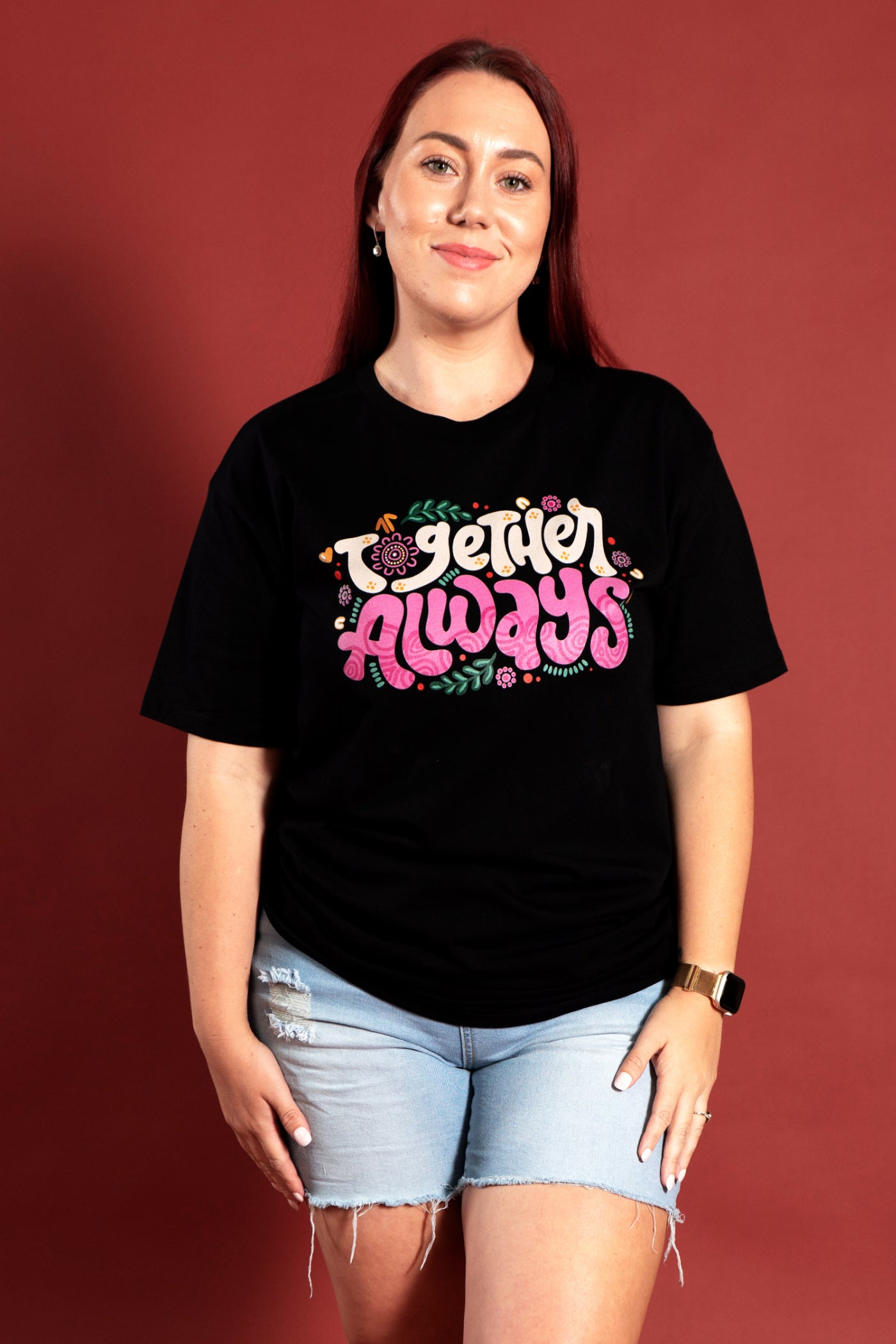 Together Always Black Cotton Crew Neck T-Shirt