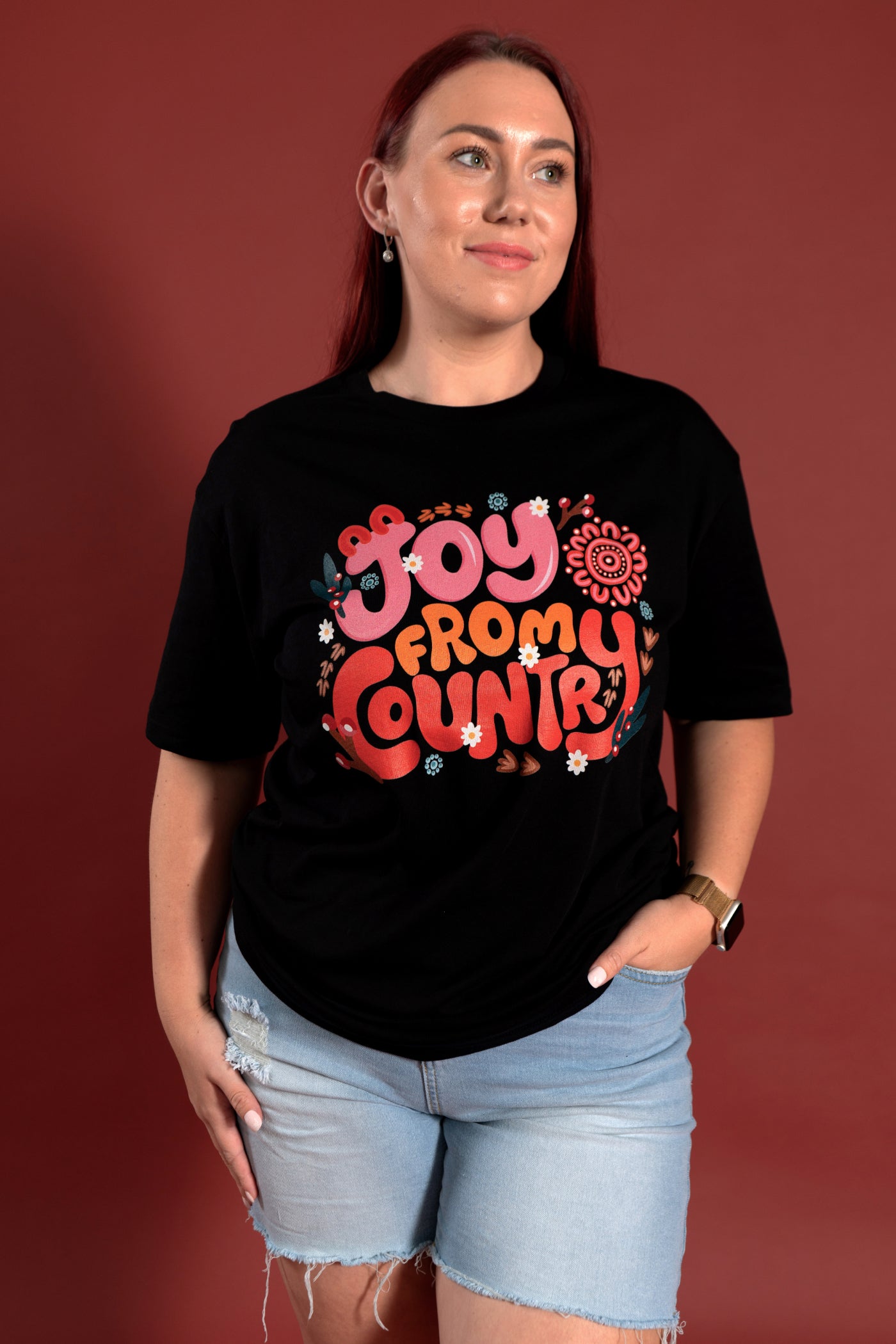 Joy From Country Black Cotton Crew Neck T-Shirt