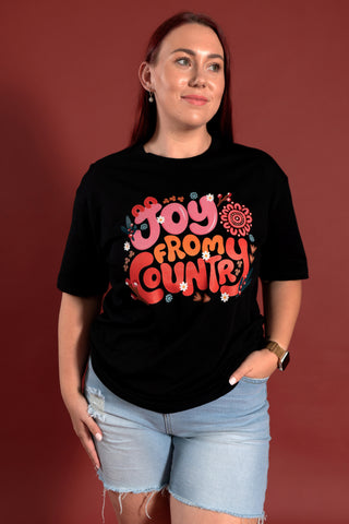 Joy From Country Black Cotton Crew Neck T-Shirt