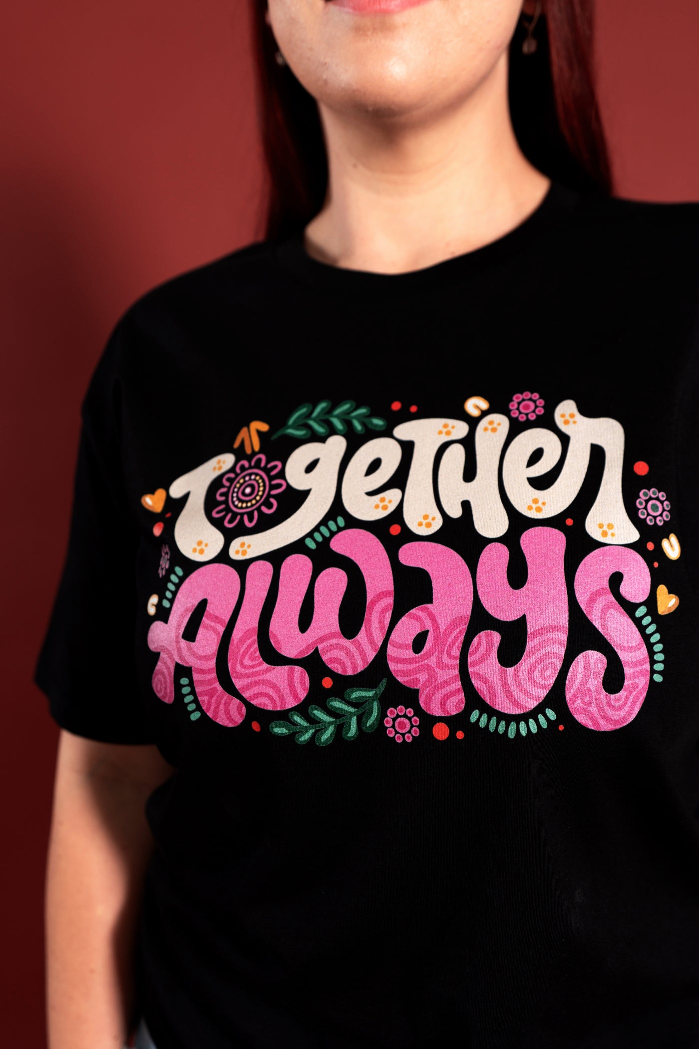 Together Always Black Cotton Crew Neck T-Shirt