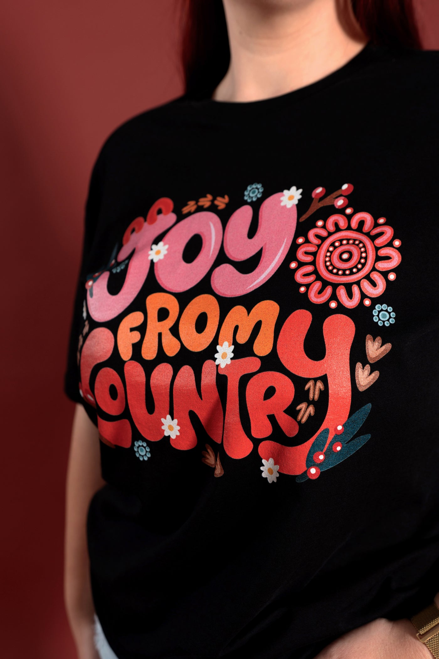 Joy From Country Black Cotton Crew Neck T-Shirt