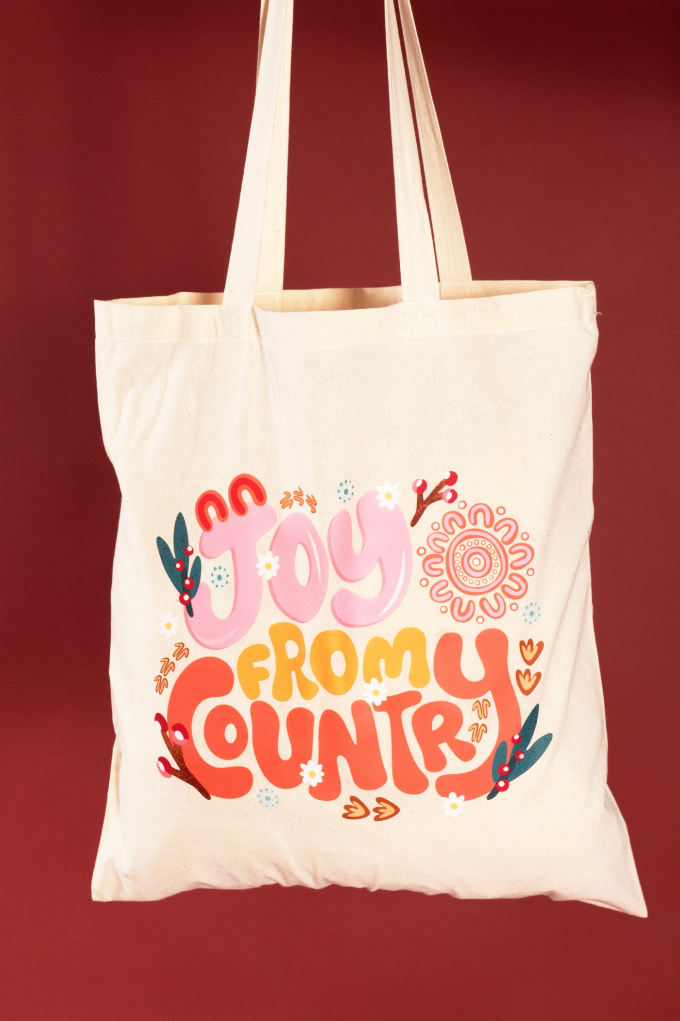 Joy From Country Natural Long Handle Cotton Tote Bag