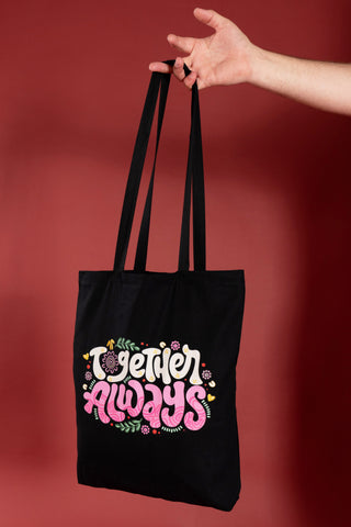 Together Always Black Long Handle Cotton Tote Bag