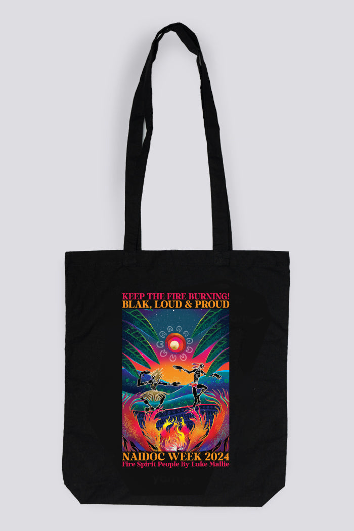 Fire Spirit People Black Long Handle Cotton Tote Bag