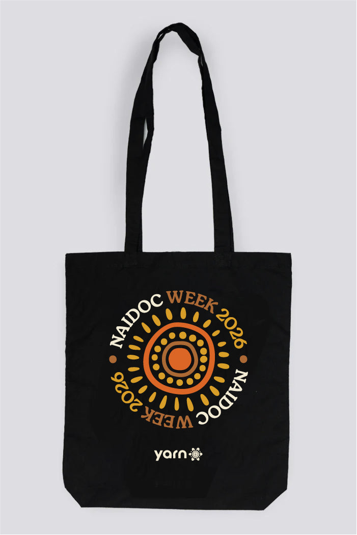 Circle NAIDOC Week 2026 Black Long Handle Cotton Tote Bag