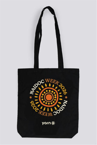 Circle NAIDOC Week 2026 Black Long Handle Cotton Tote Bag