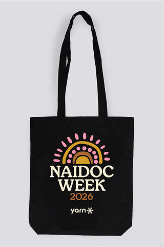 Core NAIDOC Week 2026 Pink and Black Long Handle Cotton Tote Bag