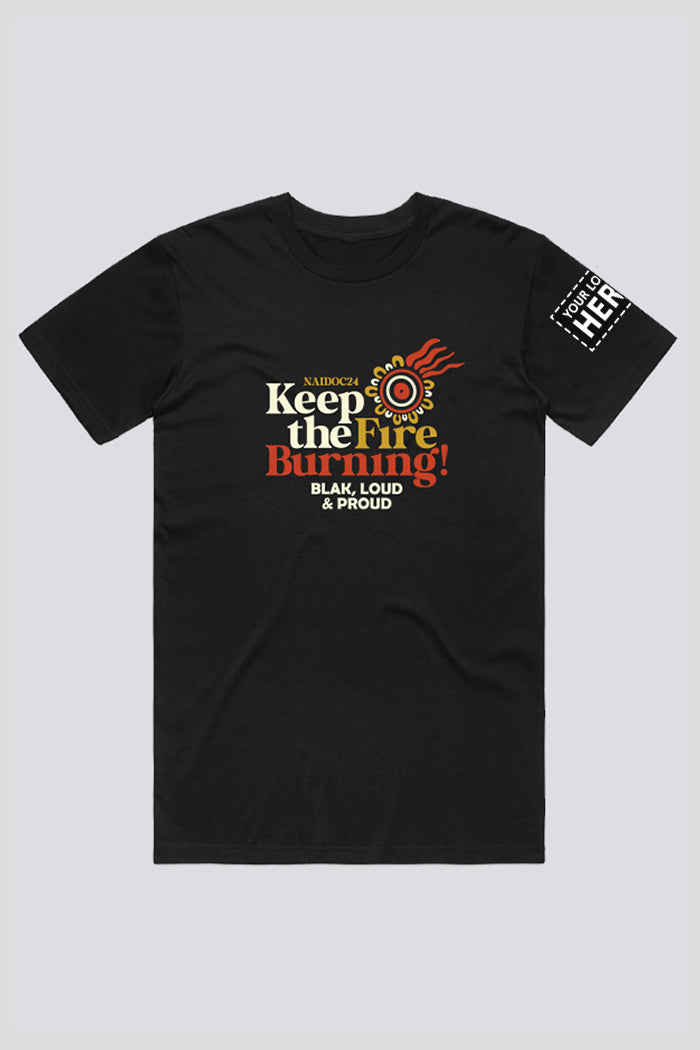 Keep The Fire Burning! NAIDOC 2024 Black Cotton Crew Neck T-Shirt