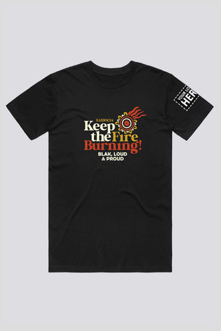 Keep The Fire Burning! NAIDOC 2024 Black Cotton Crew Neck T-Shirt