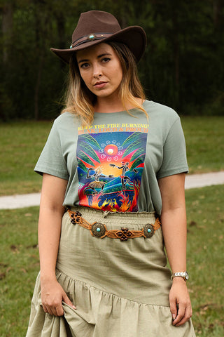 (Bulk Order) Fire Spirit People NAIDOC 2024 Sage Cotton Crew Neck Women’s T-Shirt