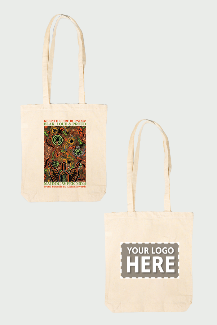 Proud & Deadly NAIDOC 2024 Natural Long Handle Cotton Tote Bag